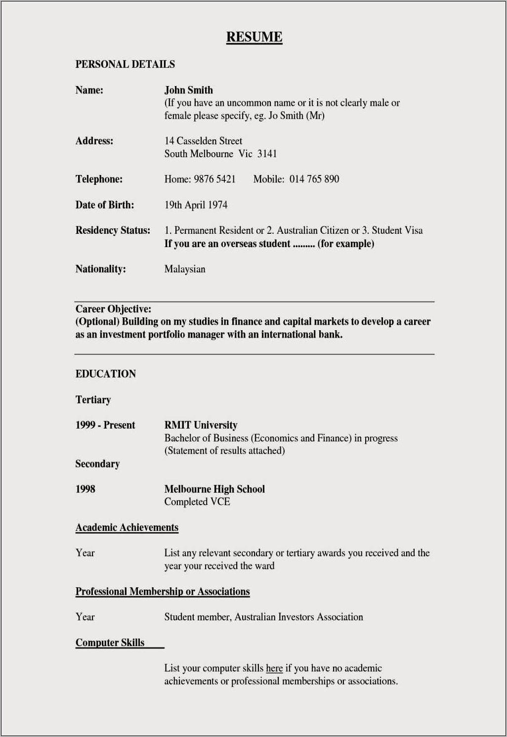 Resume For A Job In A Bank
