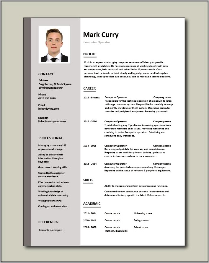 Resume For A Job With Computers