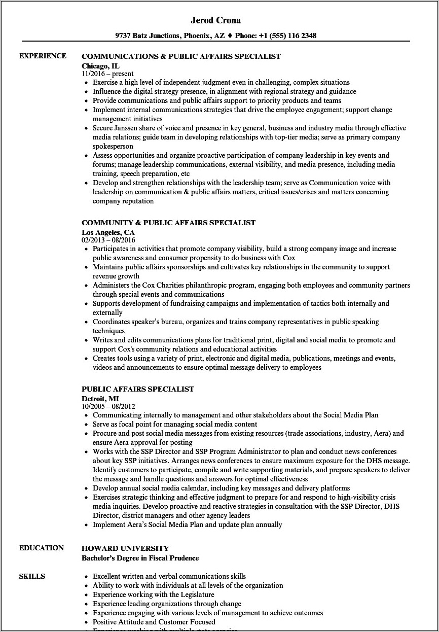 Resume For A Job Working With The Public