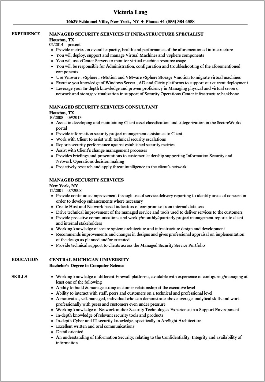 Resume For A Managed Service Provider It