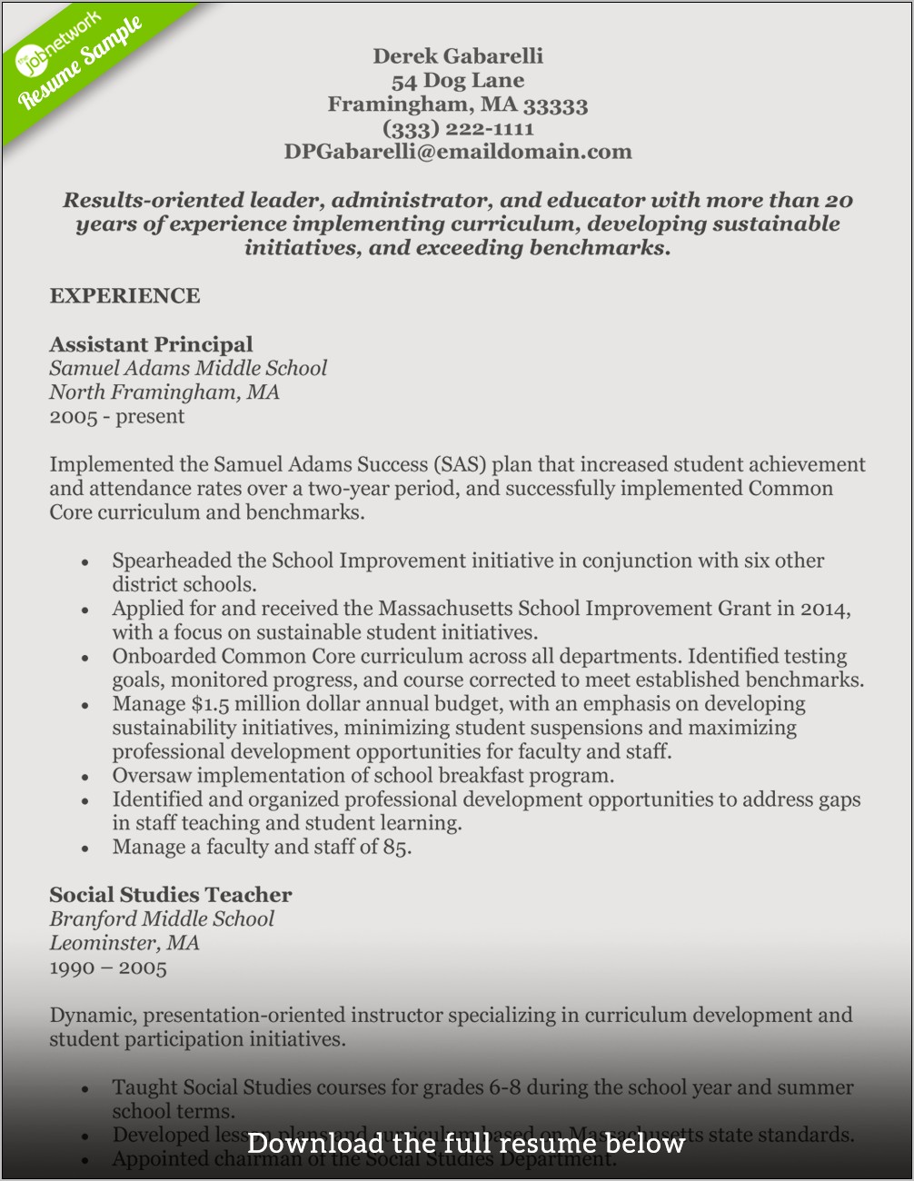 Resume For A Middle School Student