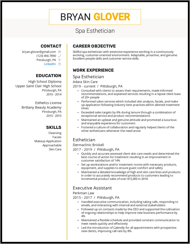 Resume For A Spa Manager Example