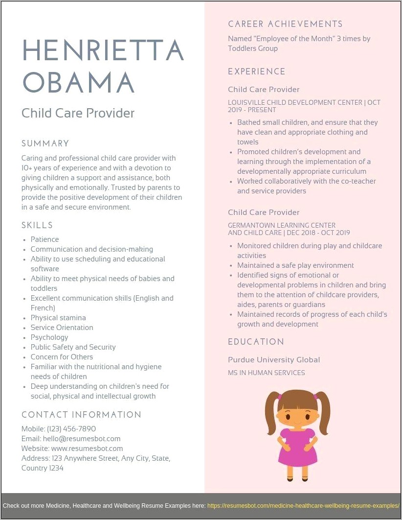 Resume For A Worker At Daycare Center