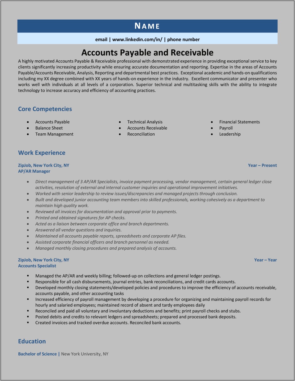 Resume For Accounts Payable In Management Company