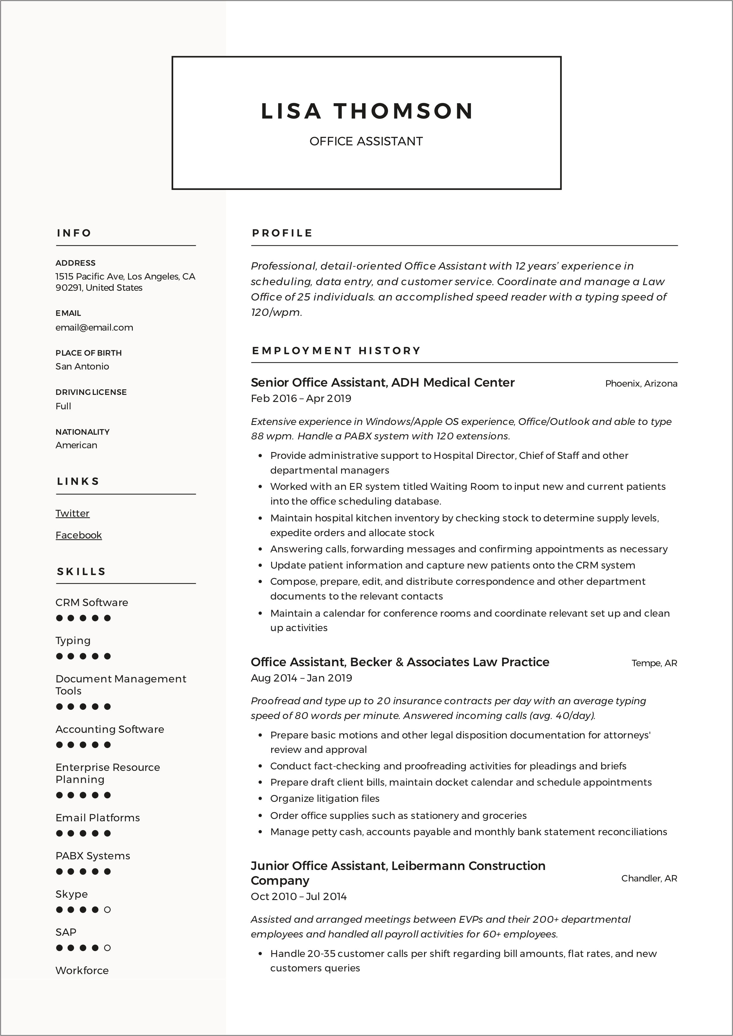Resume For Administrative Assistant At A School