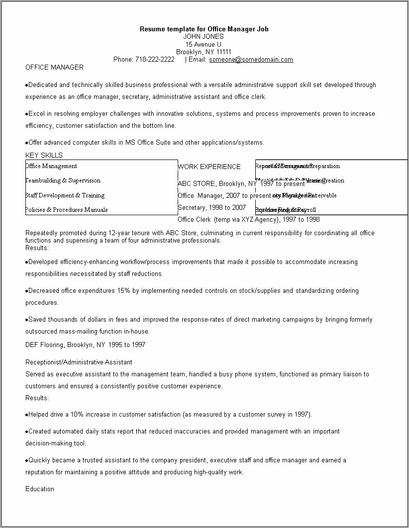 Resume For Administrative Assistant Office Manager
