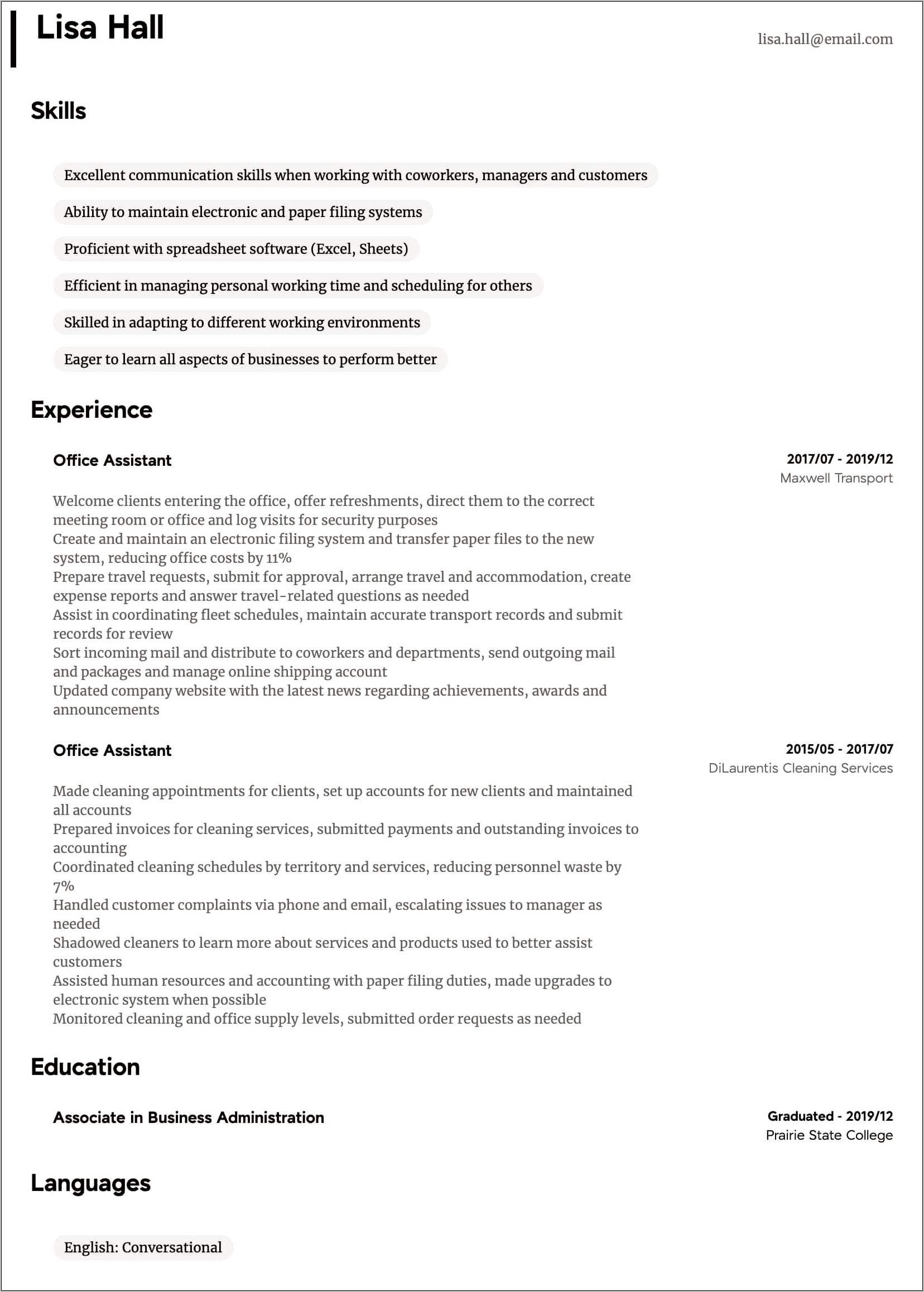 Resume For An Office Assistant Job