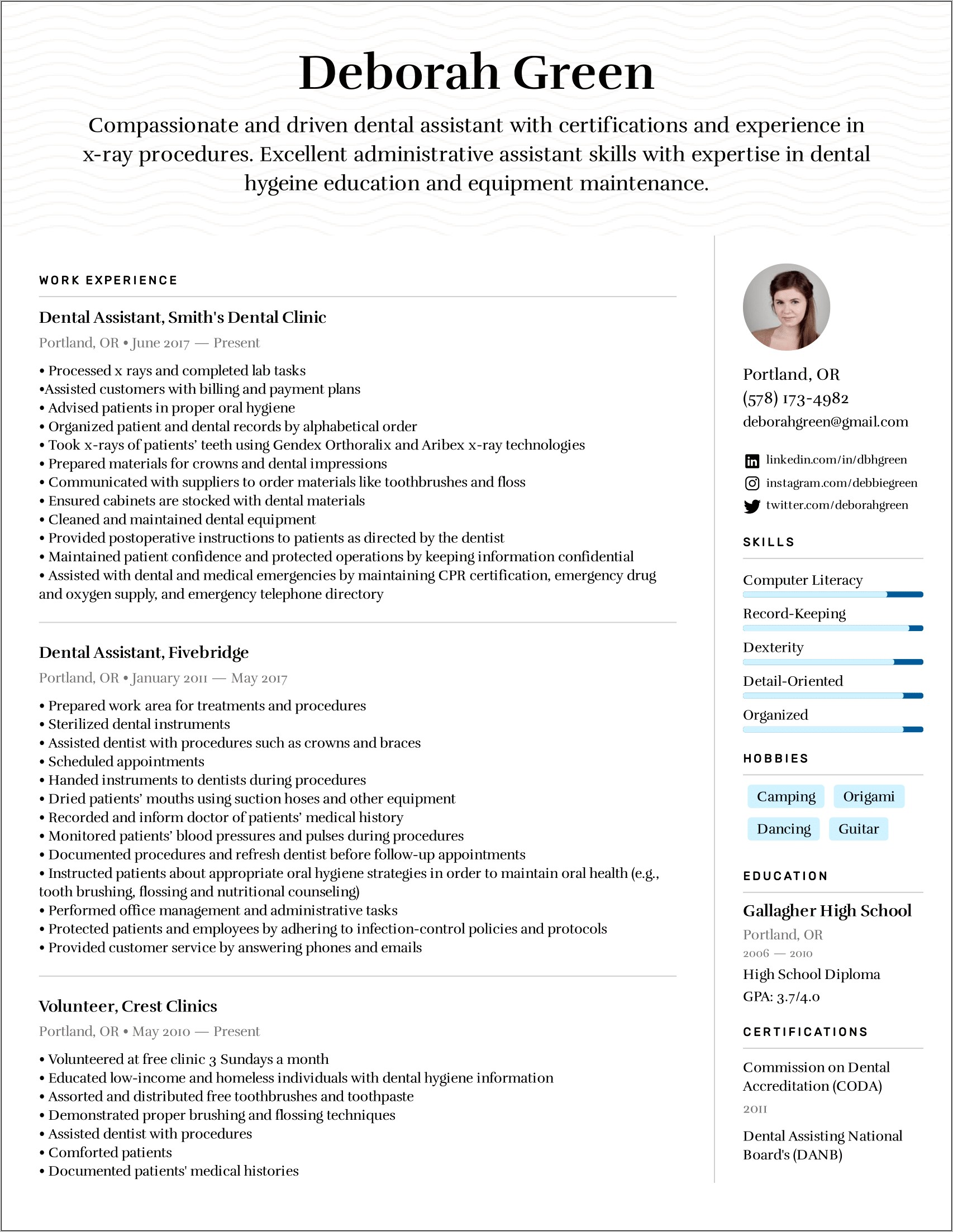 Resume For Applying To Dental School