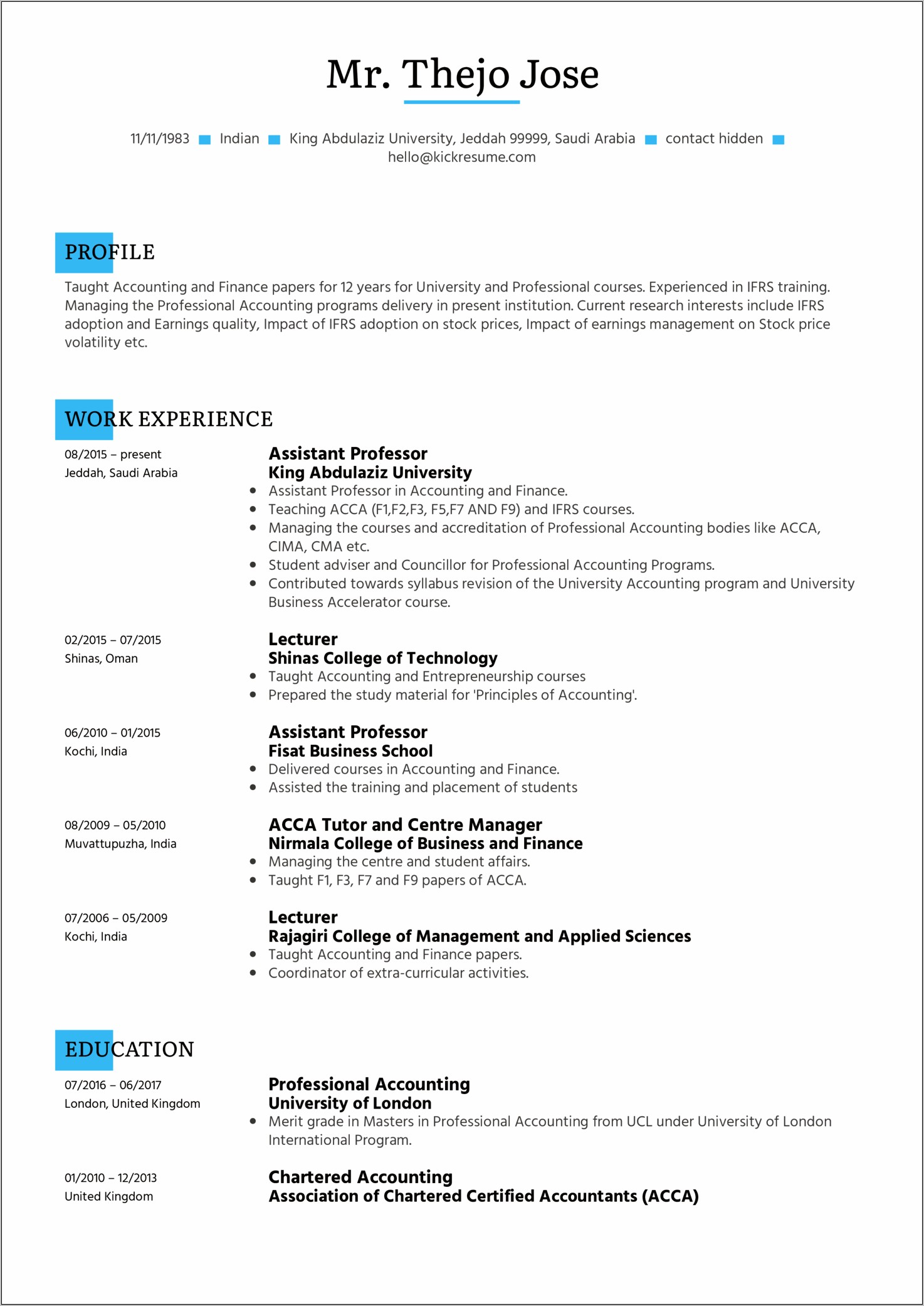Resume For Assistant Professor With No Experience