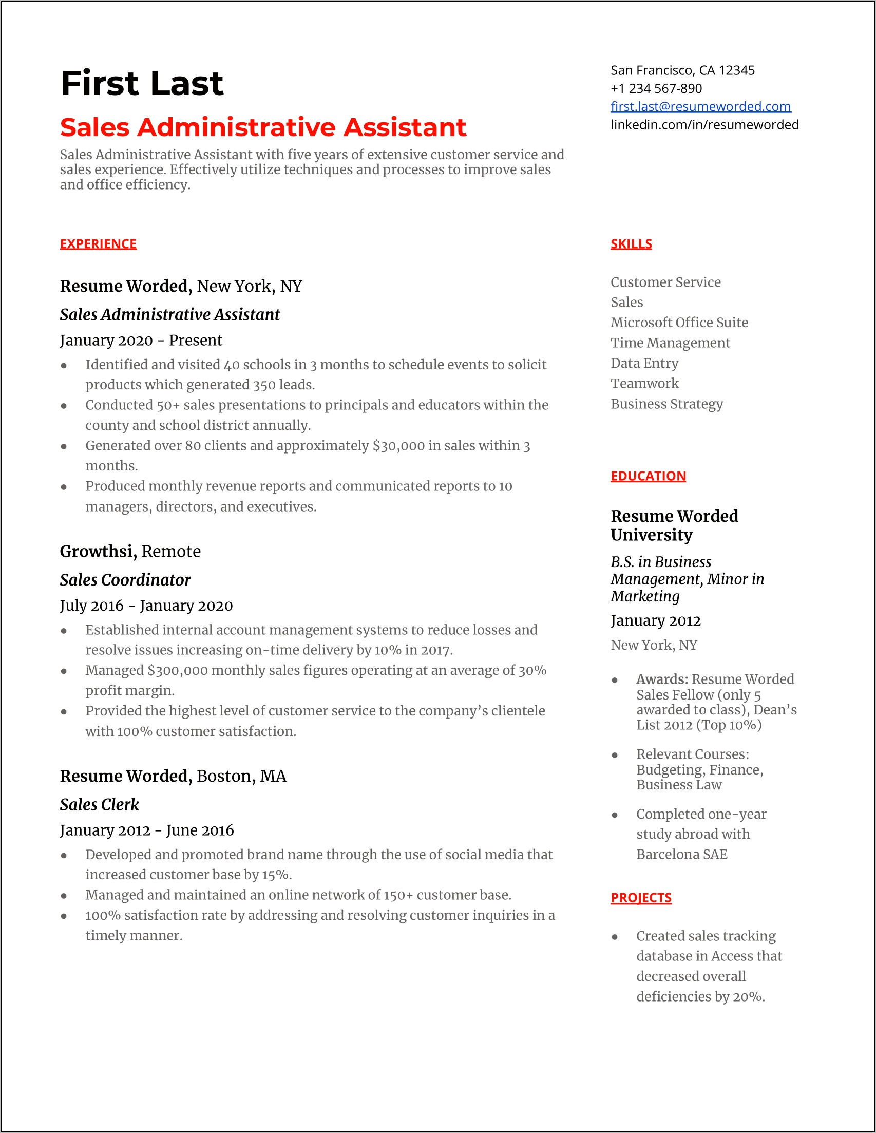 Resume For Assistant Sales Manager