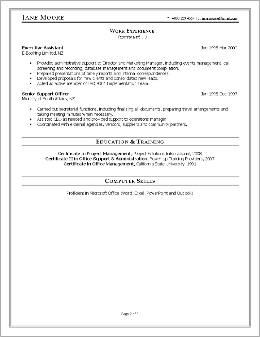 Resume For Church Office Manager