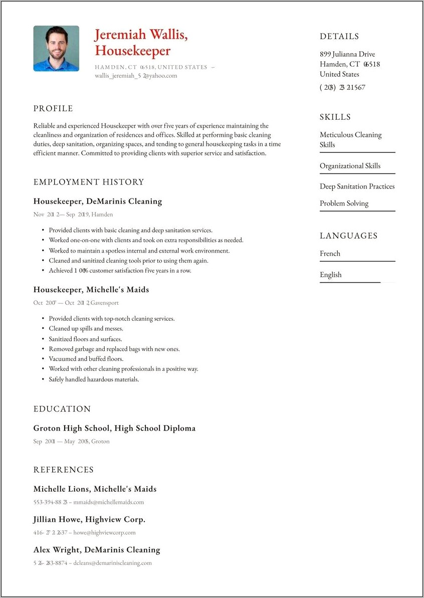 Resume For Cleaning Job With Experience