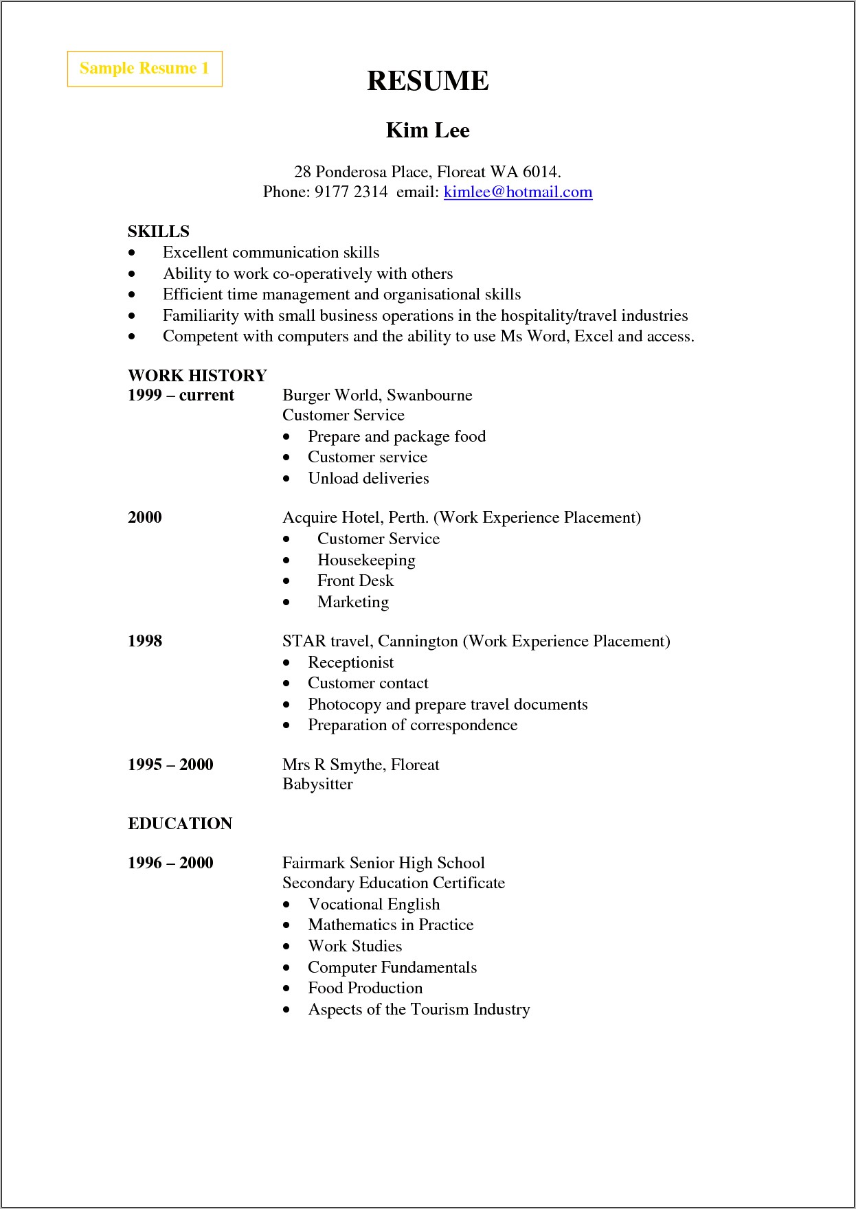 Resume For Cleaning Job With No Experience