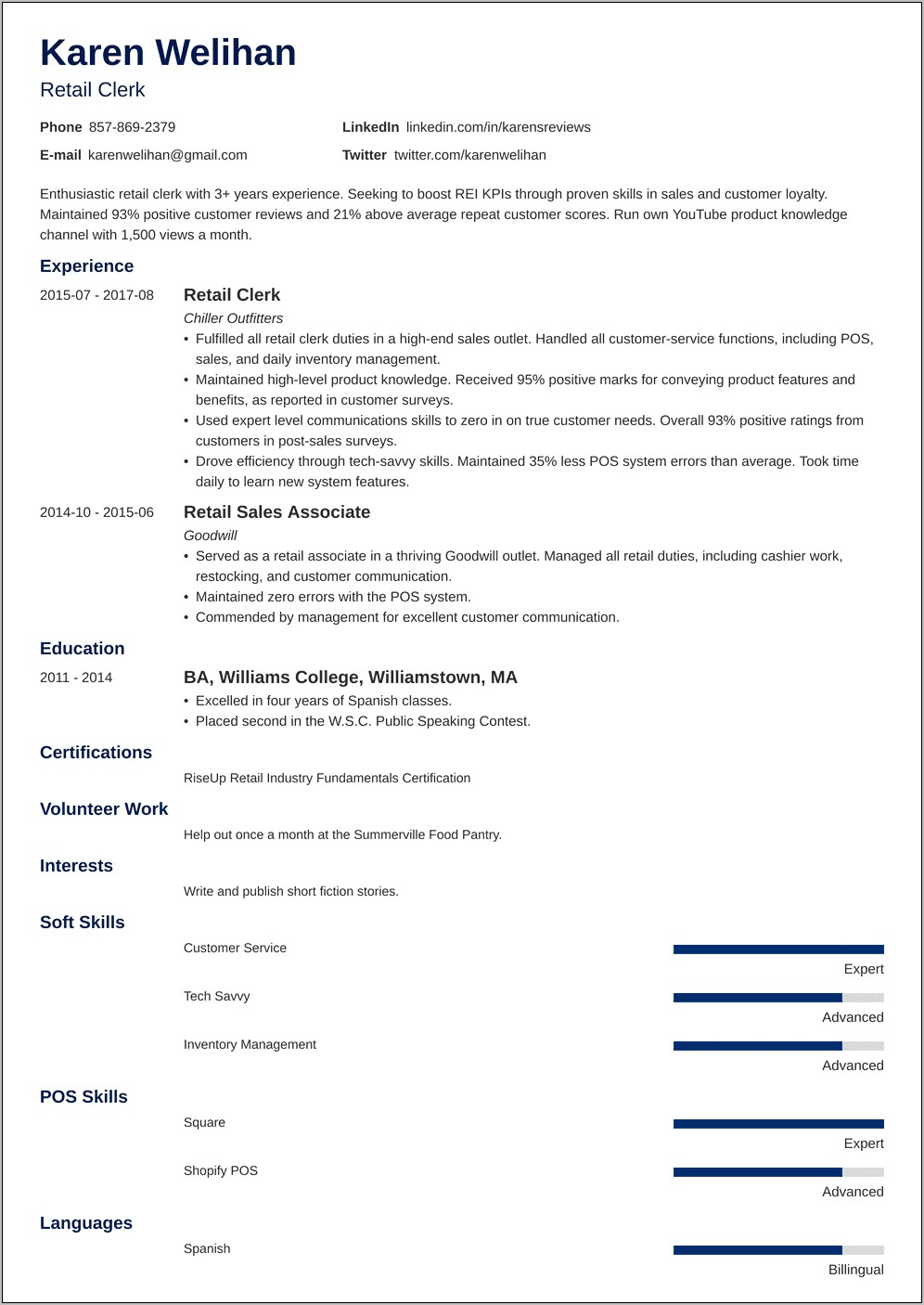 Resume For Clothing Retail Jobs