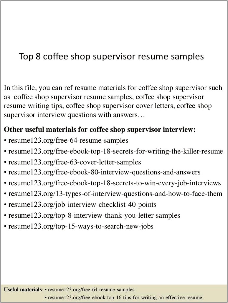 Resume For Coffee Shop Manager