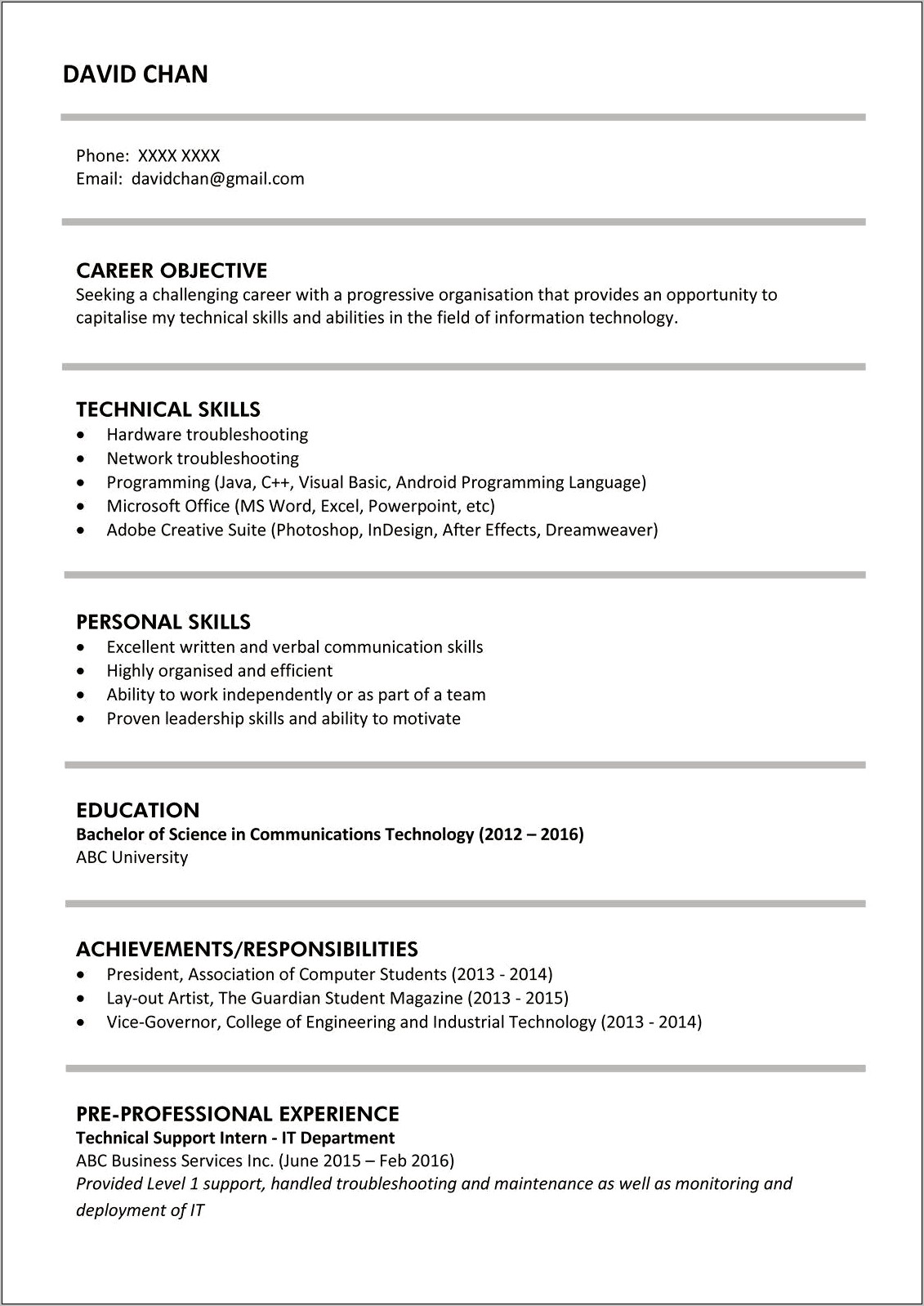 Resume For College Student Tech Skills