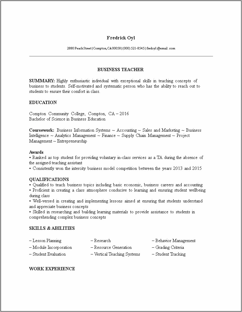 Resume For College Student With No Experiance