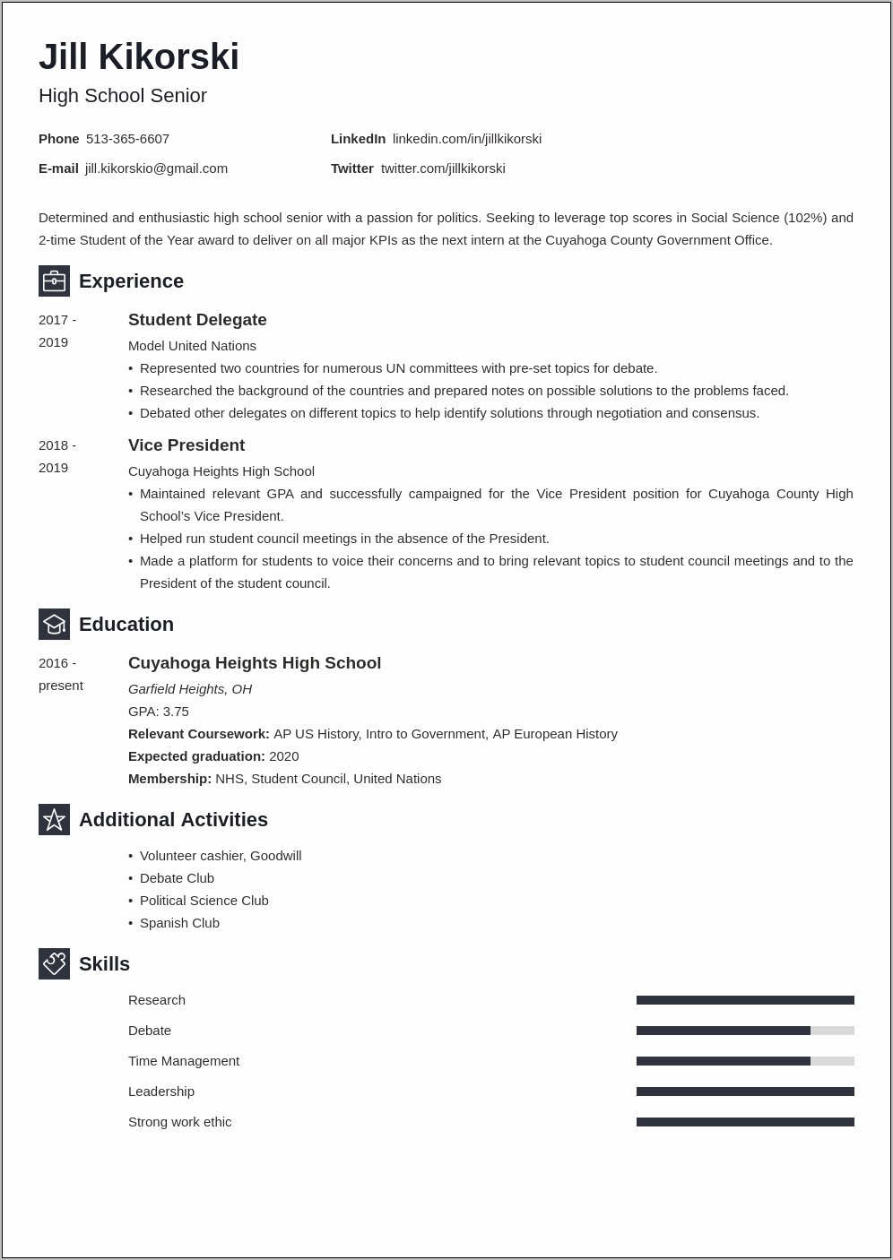 Resume For Current High School Student