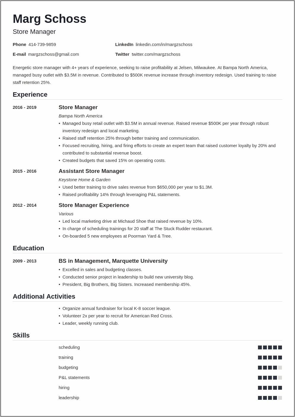 Resume For Department Manager In Retail
