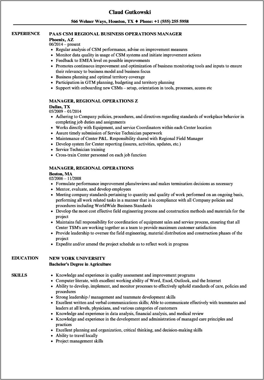 Resume For Director Of Operations Sample Job Description