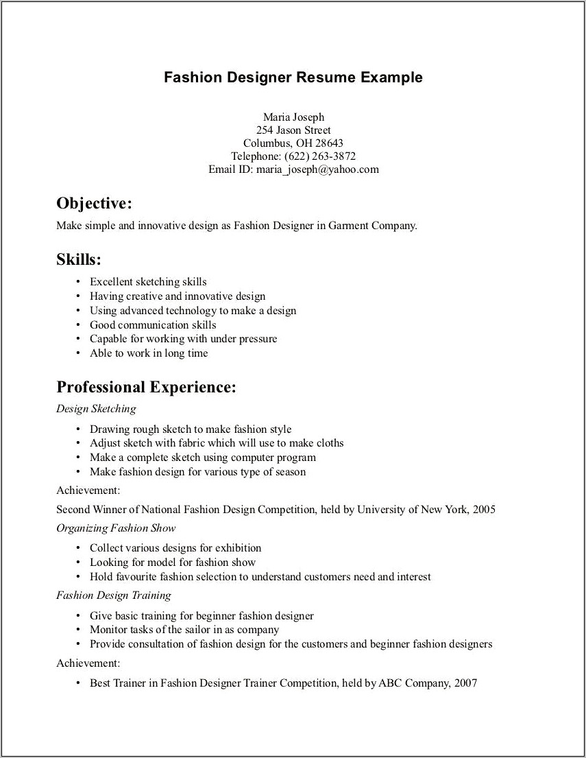 Resume For Fashion Consultant Without Experience