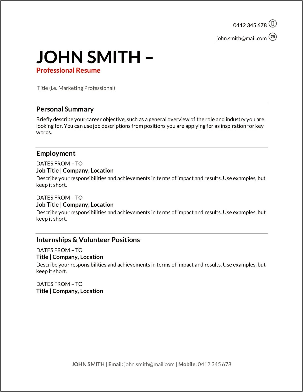 Resume For First Job No Experience Australia