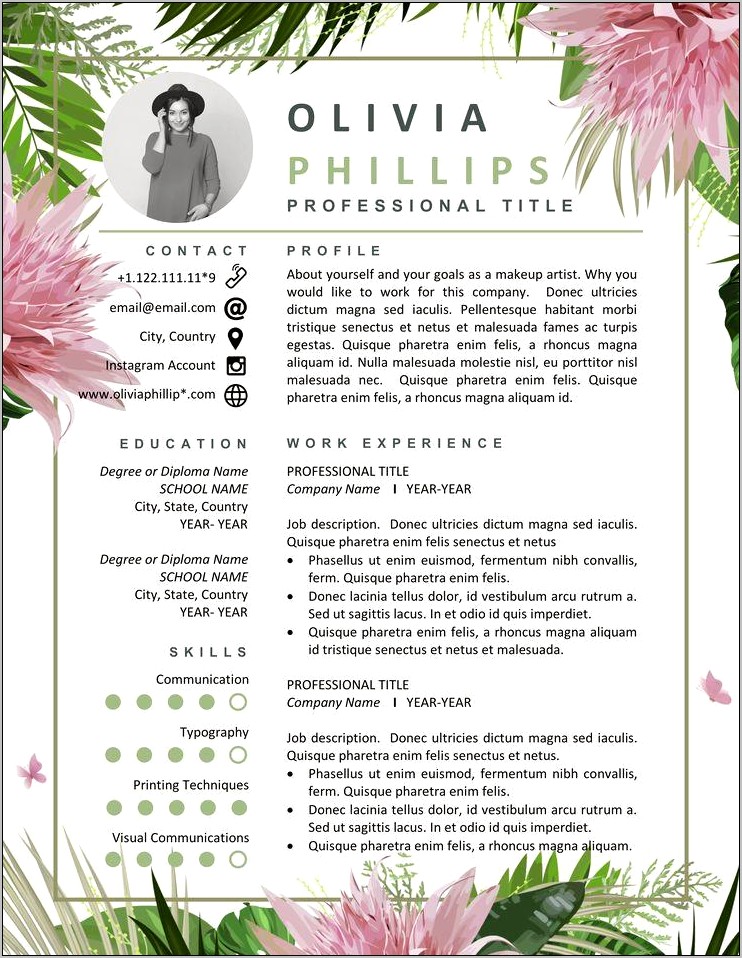 Resume For Floral Designer Template Word