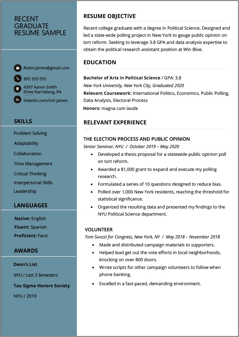 Resume For Fresh Graduate Without Experience
