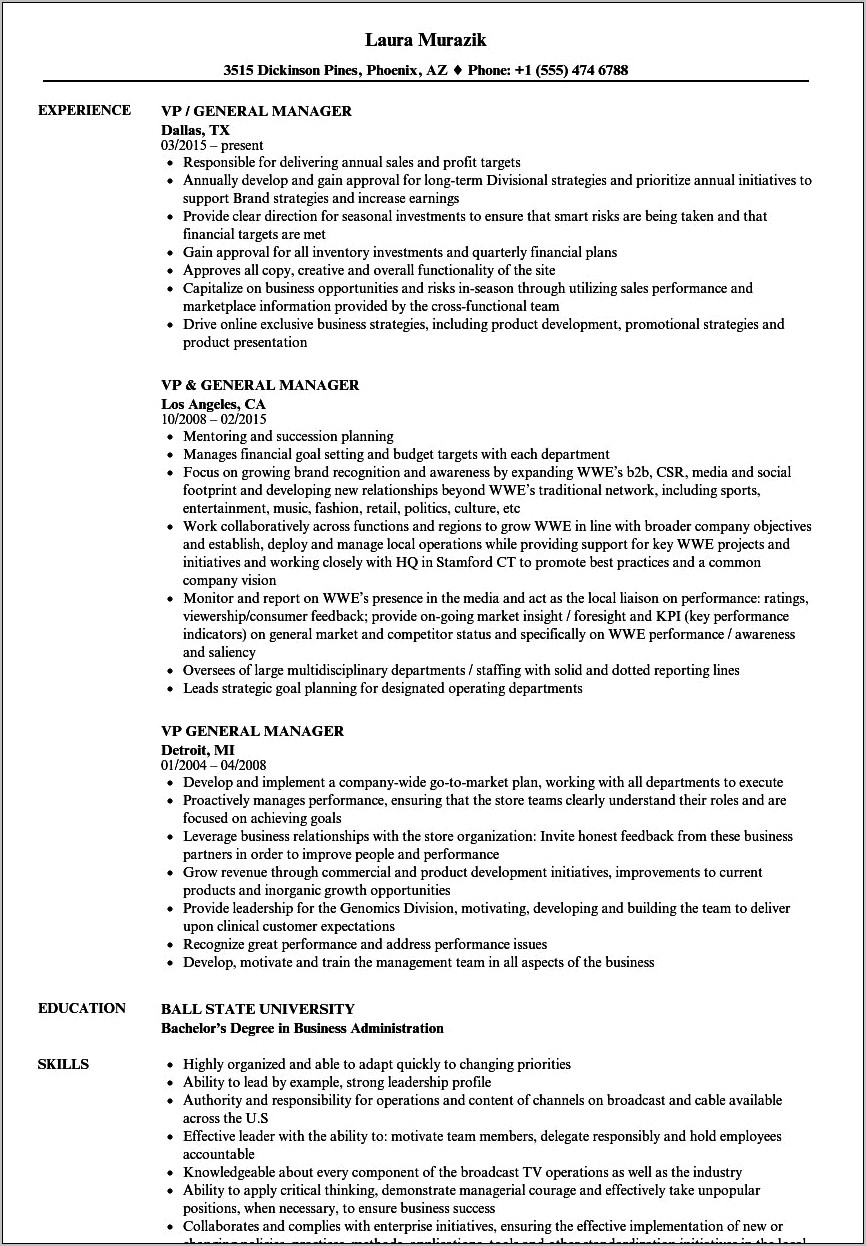 Resume For General Manager At Rent A Center