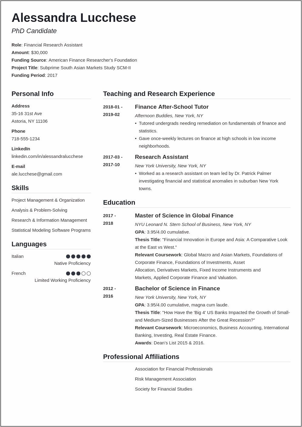 Resume For Grad School Education Up Top