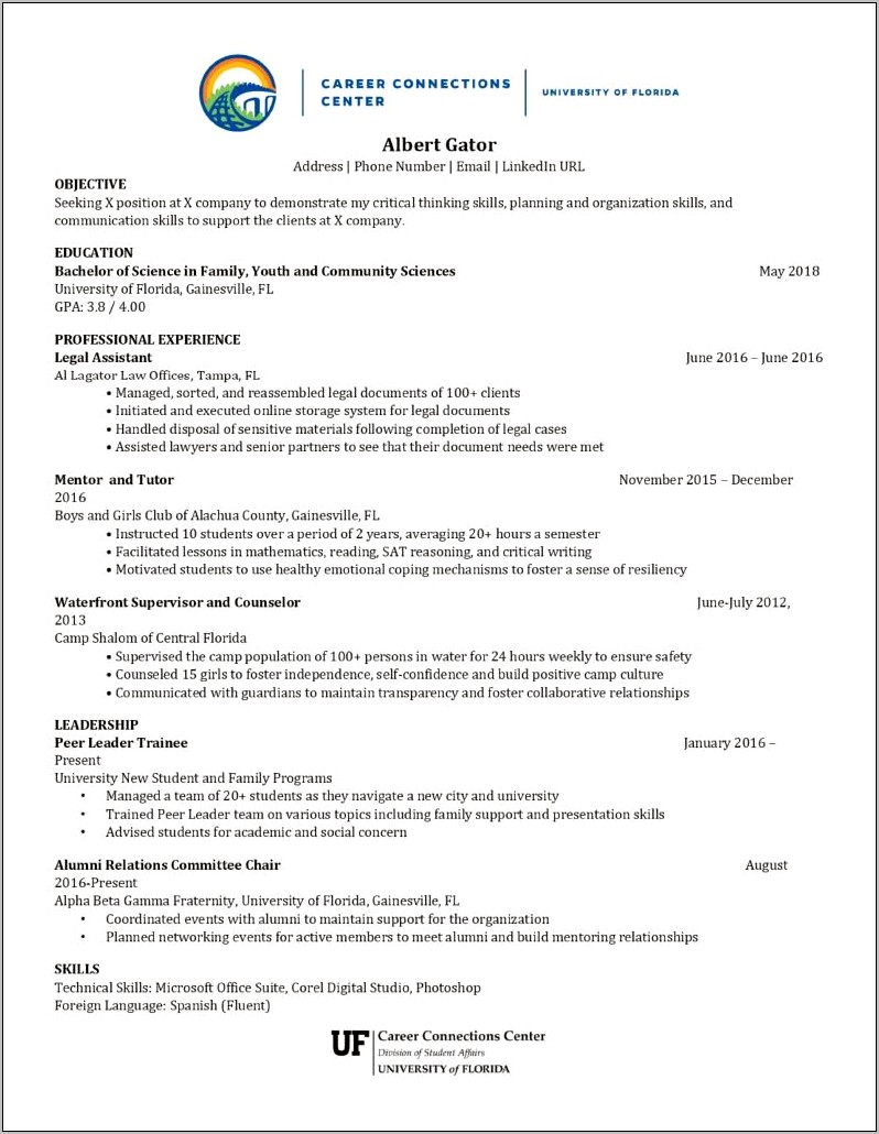 Resume For Graduate School Masters Of Science