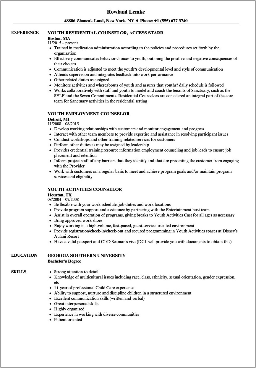 Resume For High School Counselor Position