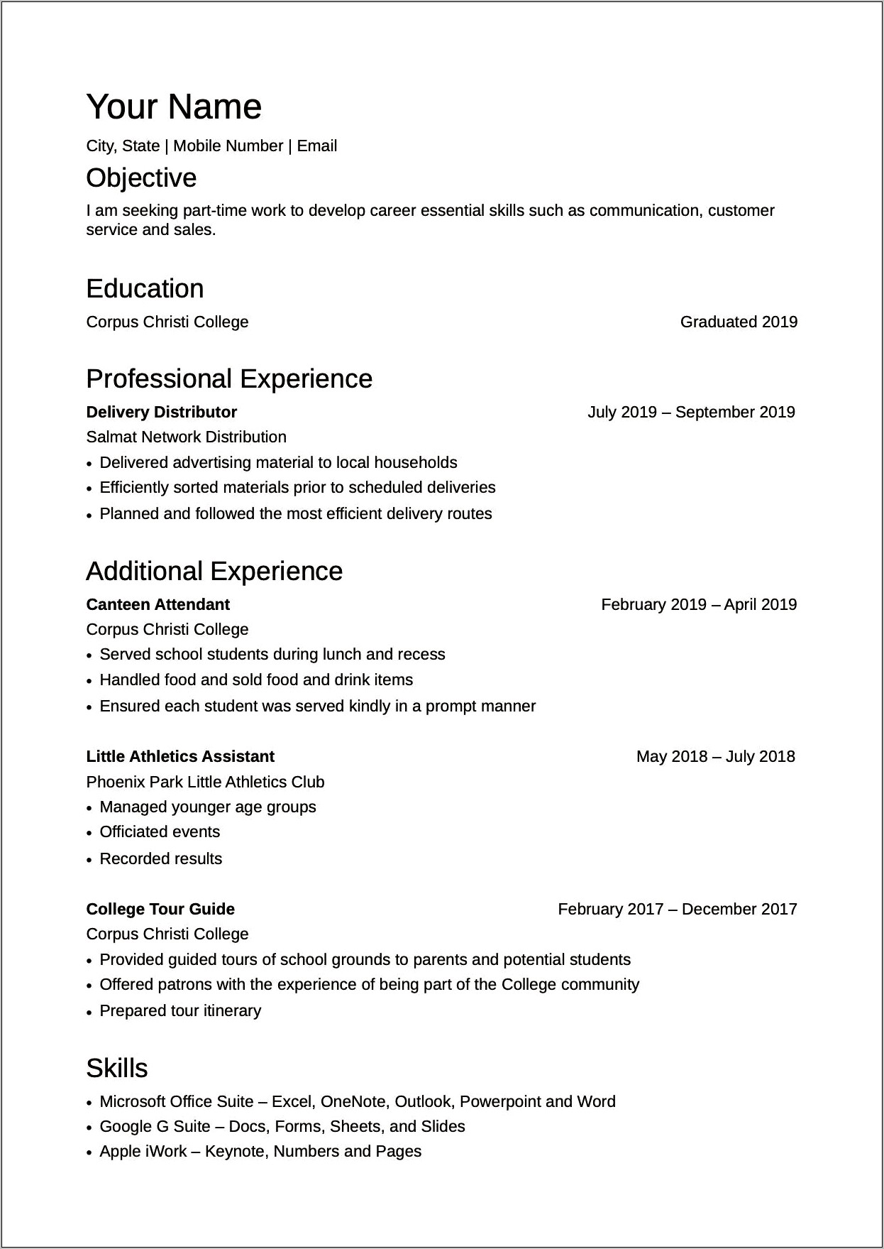 Resume For High School Graduate With Little Experience