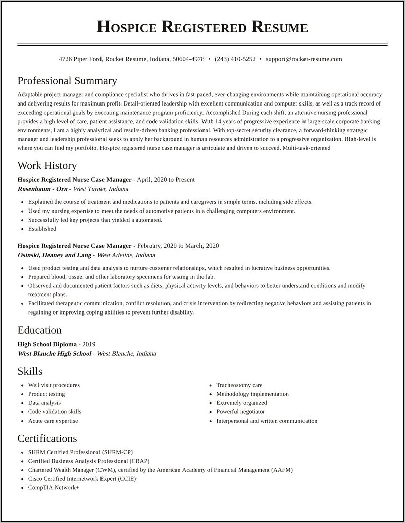 Resume For Hospice Case Manager