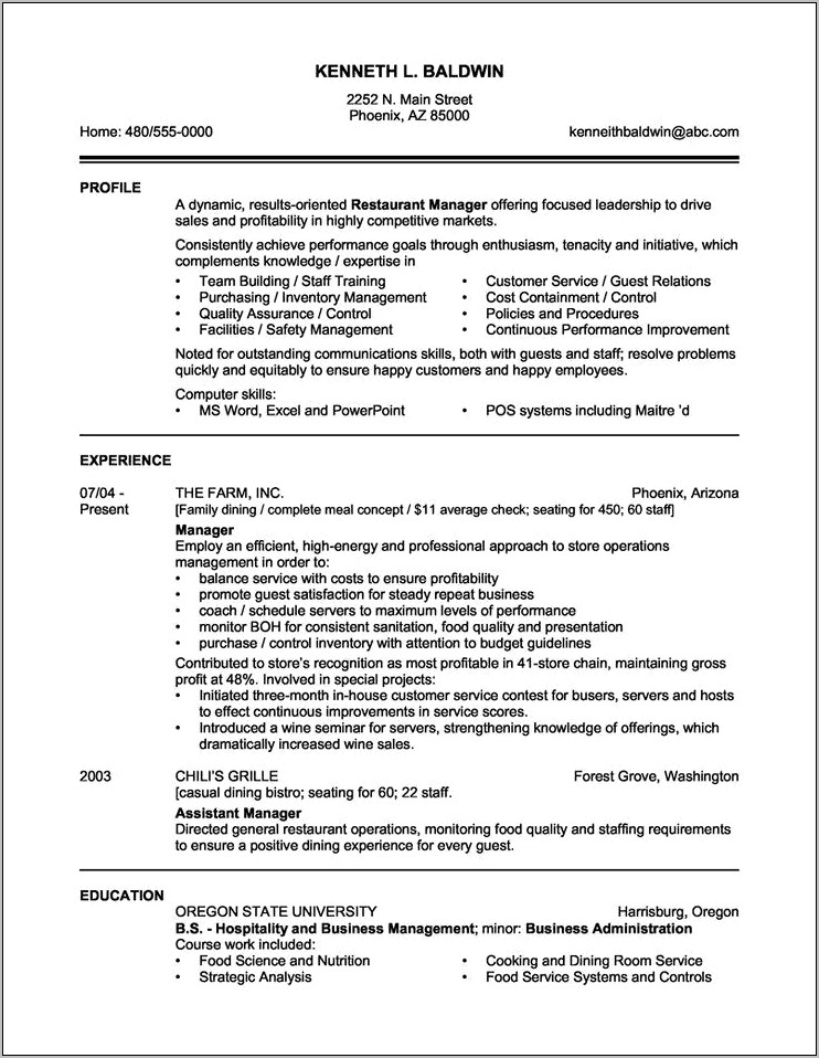 Resume For Hotel Job With Experience