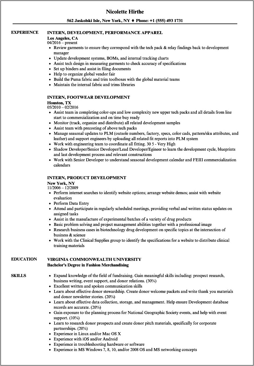 Resume For Internship Goal Statement Examples