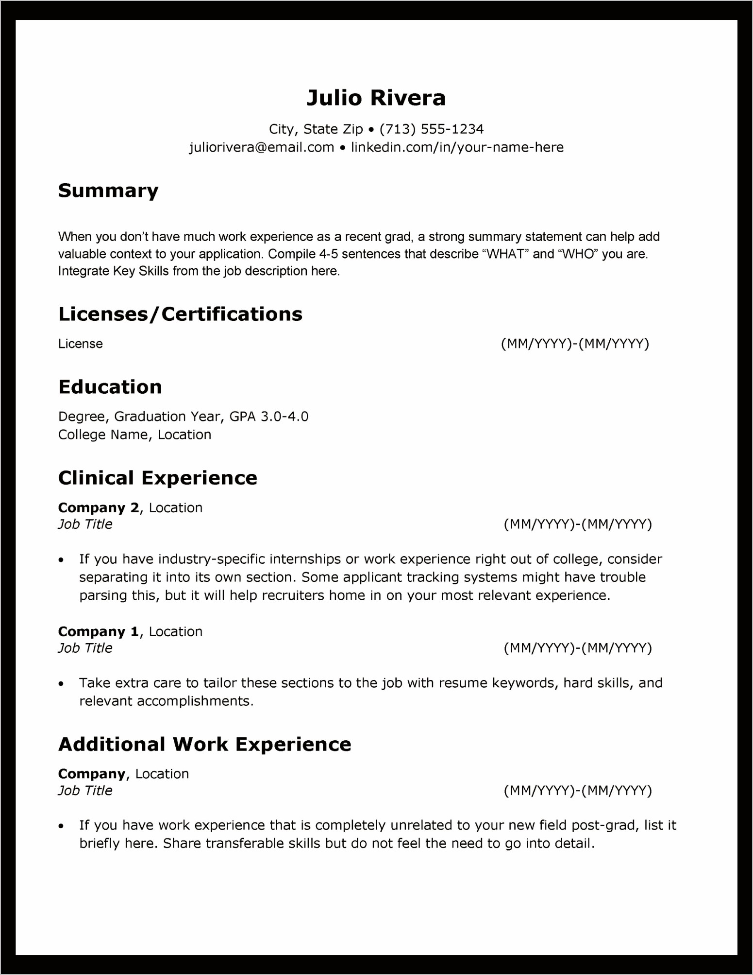 Resume For Job After Graduation