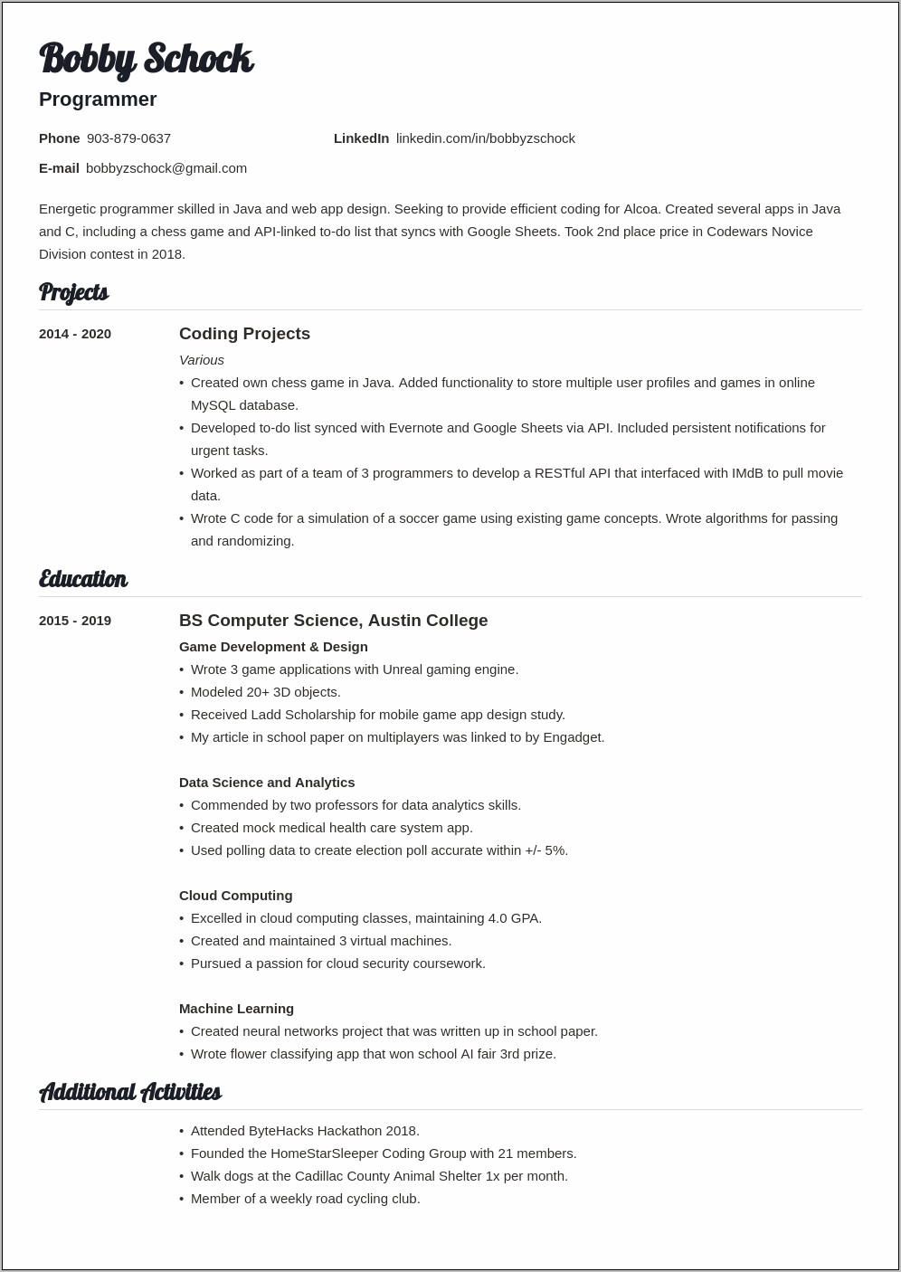 Resume For Job With Experience