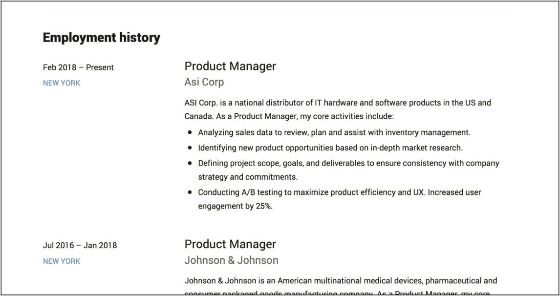 Resume For Johnson And Johnson Examples
