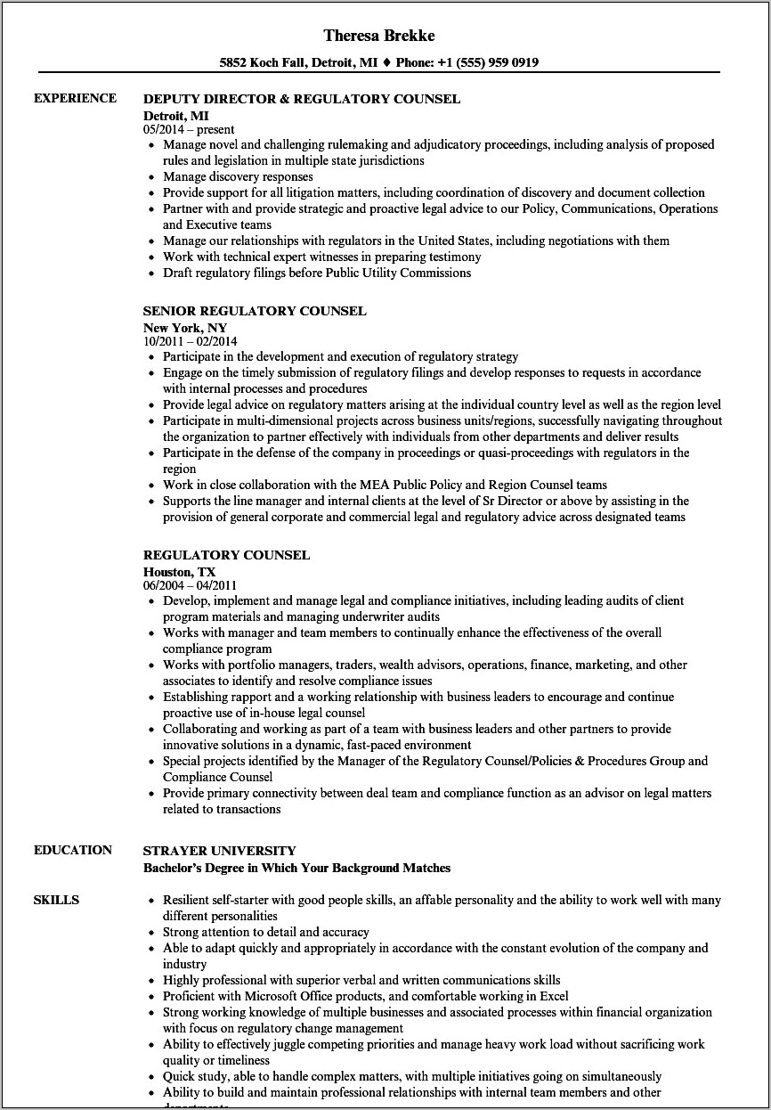Resume For Legal Job In Pharmaceutical