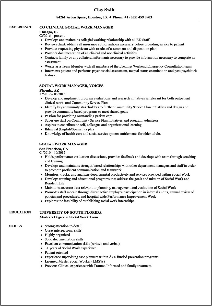 Resume For Licensed Clinical Social Worker