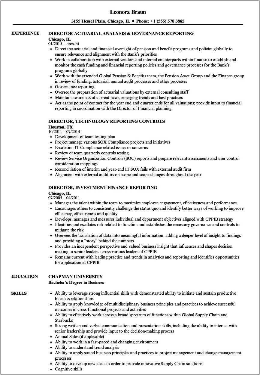 Resume For Manager With Direct Report