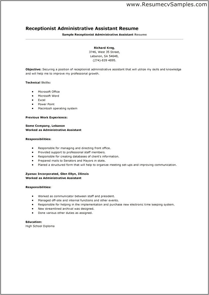 Resume For Medical Office Receptionist With No Experience