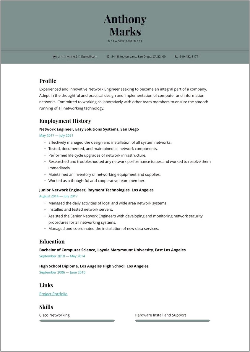 Resume For Network Engineer With Three Years Experience