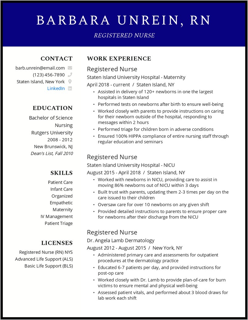 Resume For New Nurse Educator Job