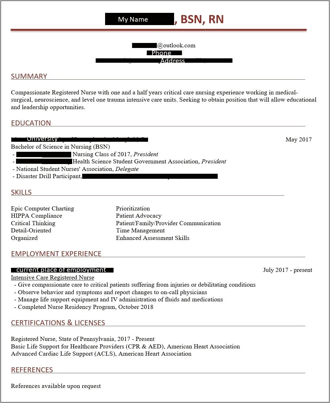 Resume For Nurse With One Year Experience