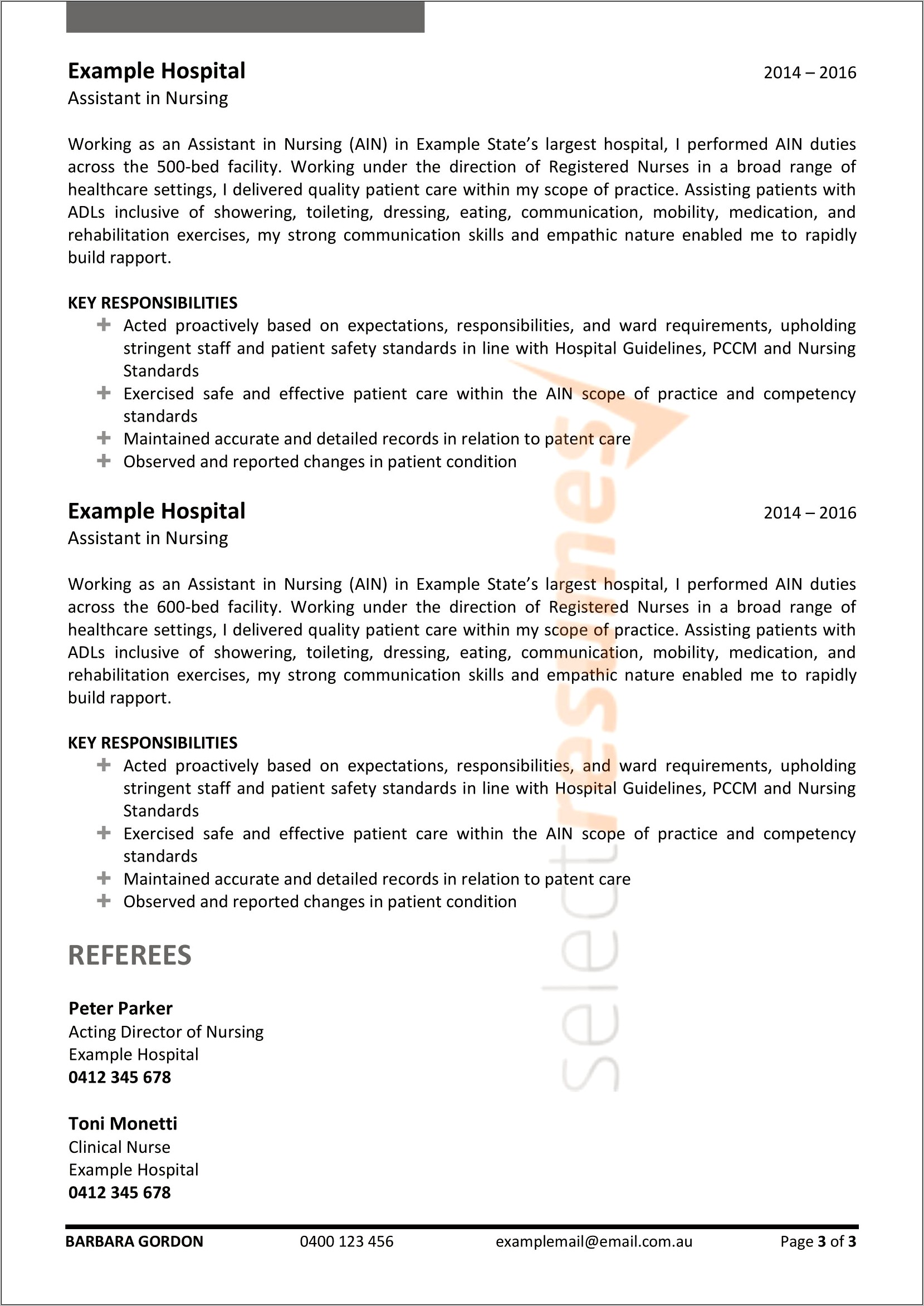 Resume For Nursing Job In Australia