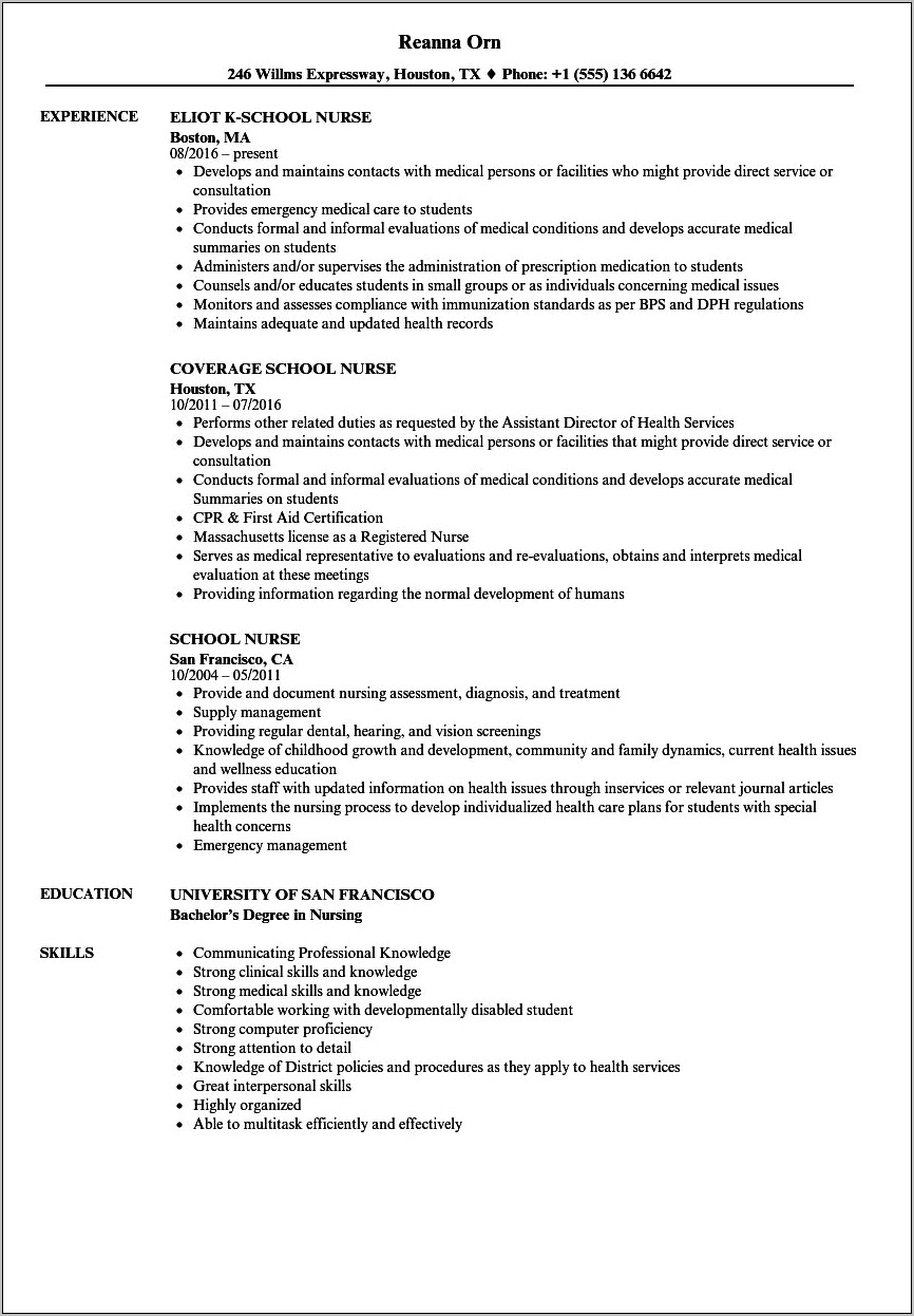 Resume For Nursing School Application Admission