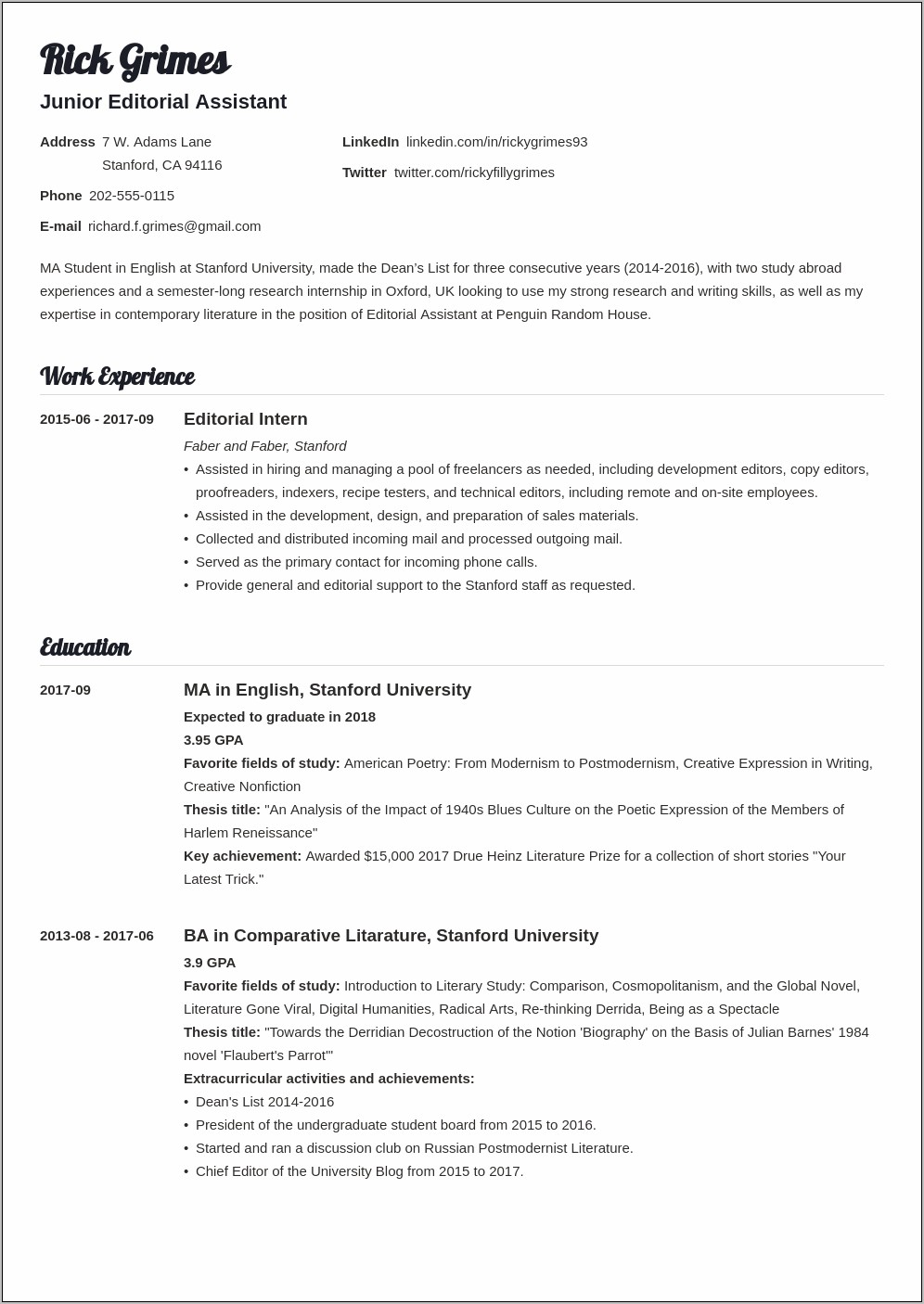 Resume For On Campus Job Student