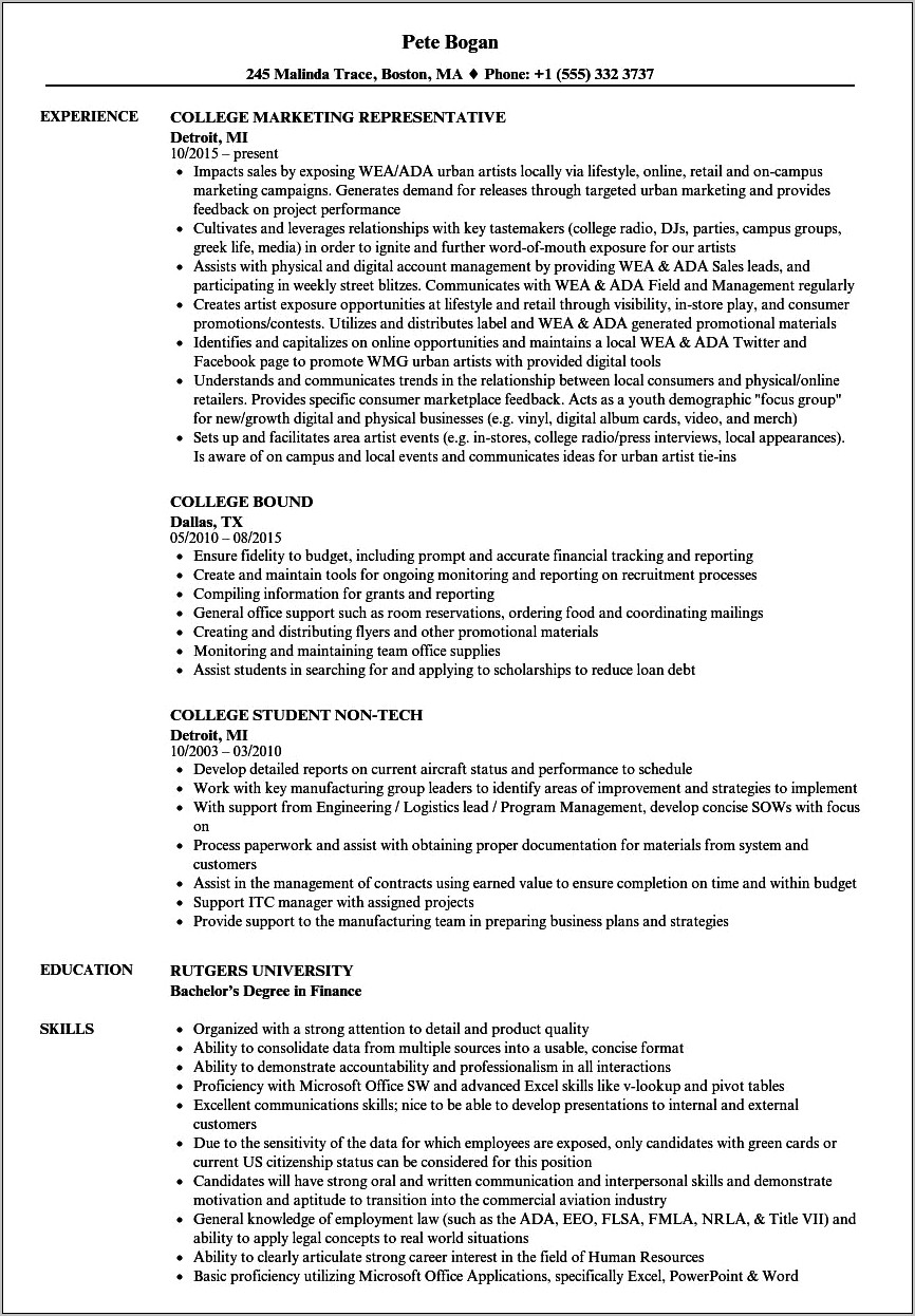 Resume For On Campus Work Westminster